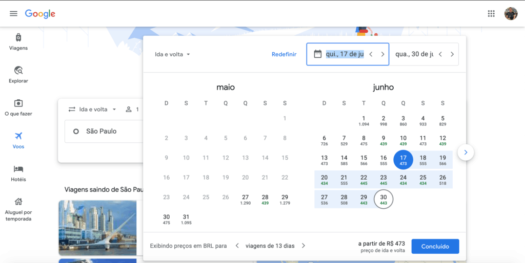 calendario Google voos