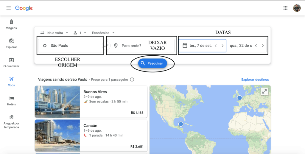 Várias cidades Google voos